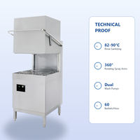 Lave-vaisselle commercial à passage continu 380V en acier inoxydable de type capot, capacité 60 paniers par heure, pour restaurants