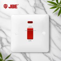 Interruptor Bipolar de 1 Canal Estándar Británico 45A con Neón 86x86, Baquelita Blanca, Estilo Retro, Fácil Instalación, Enchufes y Tomas para Hogar y Oficina
