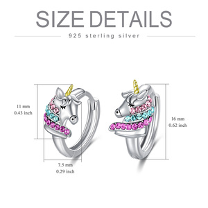 Anting-anting Unicorn wanita, anting-anting Hoop Lucu kristal pelangi perak Sterling 925 kualitas tinggi - Product Image 2