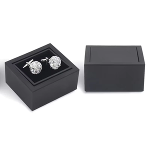 Custom Logo Revolving <strong>Men</strong> Jewelry Display Black Lacquer Studs Cufflink <strong>Box</strong> - Product Image 1