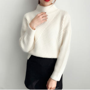 Maglione invernale a collo alto <span class=keywords><strong>bianco</strong></span> da donna in maglia di <span class=keywords><strong>cotone</strong></span> personalizzato all'ingrosso - Product Image 5
