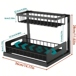 <span class=keywords><strong>Sous</strong></span> l'évier 2 niveaux coulissant armoire panier organisateur tiroir extractible armoire multi-usages évier organisateur pour salle de bain cuisine - Product Image 2