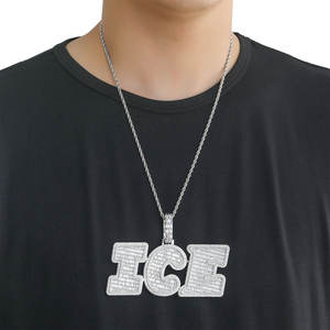 สร้อยคอจี้ชื่อตัวอักษรตัวเอียงทองแดงแบบประกบกันตามสั่งจี้ตัวอักษรแฟชั่นแบบทำด้วยตัวเองจี้คู่เครื่องประดับฮิปฮอป - Product Image 5