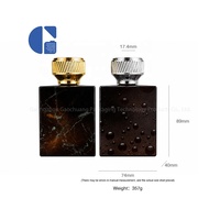 Flacon de parfum carré en verre de luxe GC pour hommes avec bouchon métallique torsadé côtelé, revêtement marbré effet goutte d'eau, flacon de parfum vide