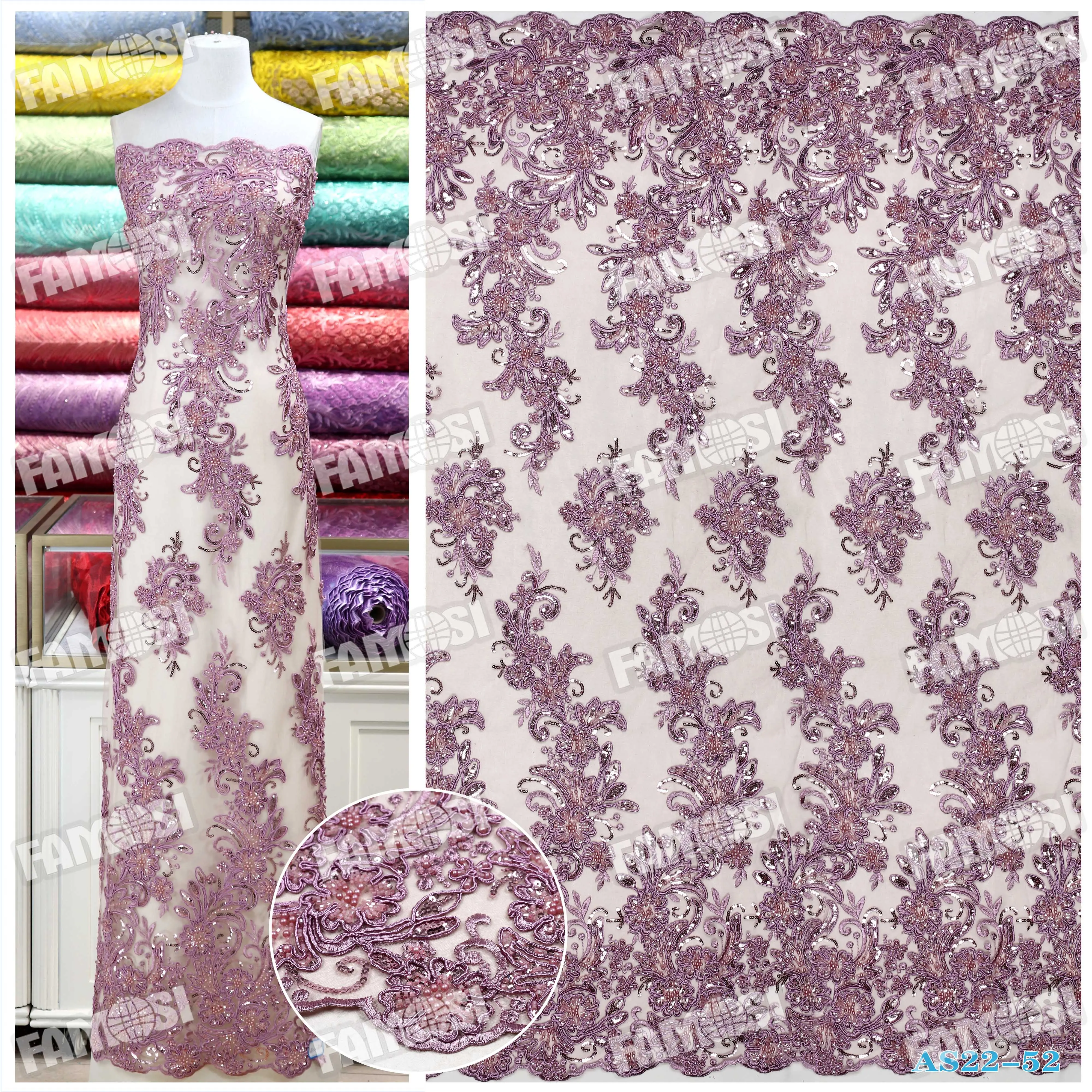 Factory Price Noble Bridal Flower Embroidery Machine Beaded Bridal Knitted Tulle Lace Fabric for wedding dress