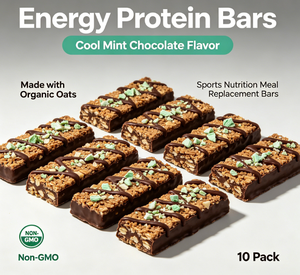 Barras de Proteína Energéticas con Sabor a Chocolate y Menta Refrescante, Sabor Dulce, Hechas con Avena Orgánica Sin OMG, Nutrición Deportiva, Reemplazo de Comida, Paquete de 10 - Product Image 1