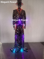 Costumes de robot de miroir de lumière LED de luxe pour hommes et femmes Costume de marcheur d'échasses rougeoyantes pour les Costumes de scène de club de fête