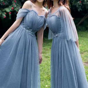 Vestido de dama de honor Mujer Hermanas medianas y largas Show Flaco Hombro Hada Temperamento Host Performance Vestido de noche - Product Image 1