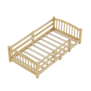 Lit au sol Montessori sans porte, taille double, en <span class=keywords><strong>bois</strong></span> massif naturel avec barrière tout autour, meubles de <span class=keywords><strong>chambre</strong></span> - Product Image 5
