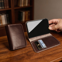 Étui de luxe en cuir véritable pour iPhone Duo, avec rabat magnétique et fentes pour cartes, finition huilée