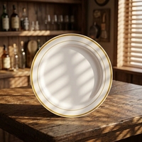 Assiettes jetables en plastique blanc sans BPA avec double bord doré, assiettes rondes robustes, vaisselle élégante pour mariage et fête