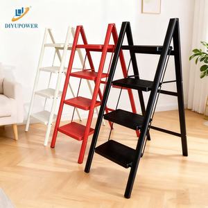 Foldable Lightweight Portable 4-Step Folding Steel and Iron Ladder Wide Anti-Slip Pedal 330lbs Load Home Kitchen Space Saving - Product Image 3