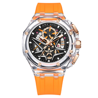 Reloj Deportivo para Hombre SVJ con Caja Transparente, Correa de Silicona, Esfera Esqueleto, Pantalla Multifunción, Regalos para Hombre