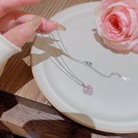 Nouveau collier ras-du-cou en cuivre de style coréen, avec pendentif cœur rose doux et zircon, pour femme, luxe léger, haut de gamme, tendance