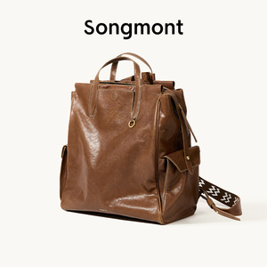 Songmont Leather <b>Backpack</b> 16 Inch <b>Laptop</b> Bag Unisex Casual Travel <b>Backpack</b> Solid Color Composite Cowhide - Product Image 5