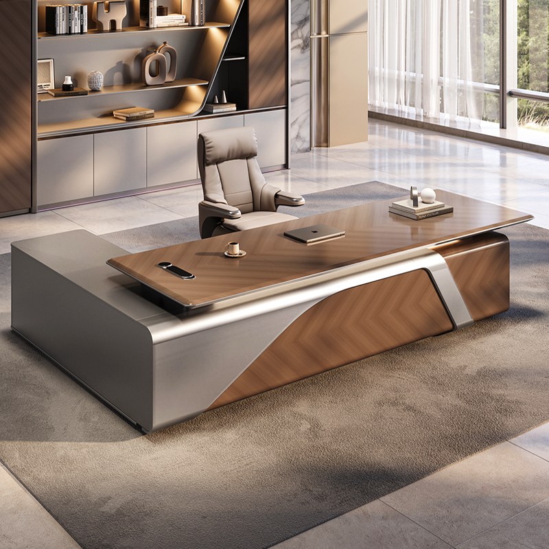Modern Durable MDF Wood Eco-Friendly CEO Manager L-Shaped Executive Office Desk and Chair Set