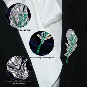 Bros Pin Bulu Zamrud Bahan Alloy, Bros Vintage Elegan nan Indah, Aksesoris Pakaian, Perhiasan Bros - Product Image 3