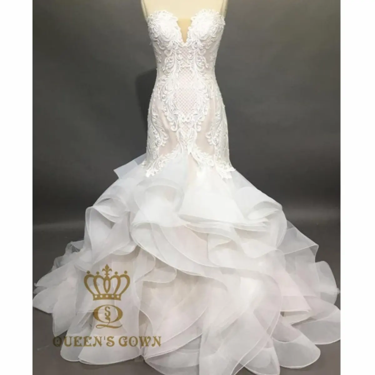 Новинка 2022 г., свадебное платье русалки с кружевным лифом и юбкой из органзы