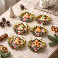 Couronne de Noël dorée Ganglong en gros, 15 cm, en PE, semi-fait main, style européen-américain, à suspendre à la porte, bonbons à la menthe