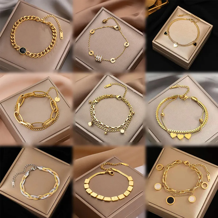 Bracciale a catena Color oro argento in acciaio inossidabile per donna regalo classico di gioielli da polso per ragazza di moda antiruggine