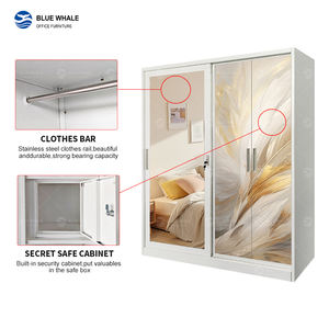 Armoire en acier moderne autoportante avec porte coulissante gauche réglable et ouverture à droite, design gain de place pour chambre à coucher - Product Image 2