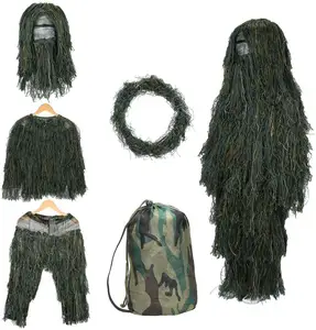 Abbigliamento da caccia mimetico 3D tra cui giacca pantaloni cappuccio borsa porta Ghillie Suit