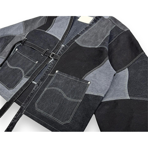 YSJY Chaqueta vaquera vintage oversize con bloques de color personalizados, estilo halter y bordado, para hombre, venta al por mayor - Product Image 2