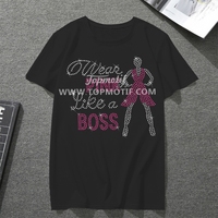 Transfert thermique en strass « Wear Pink Like a Boss » pour la sensibilisation au cancer du sein, vente en gros