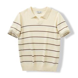 Polo de verano de alta calidad para hombre, tela de seda helada a rayas a la moda, secado rápido, cuello en V, manga corta, antibolitas - Product Image 2