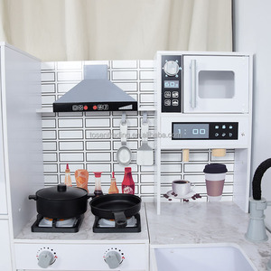 Ensemble de jeu d'imitation en bois, grande cuisine d'angle pour enfants avec réfrigérateur intelligent, four, micro-ondes, cuisinière, évier et machine à laver - Blanc - Product Image 4