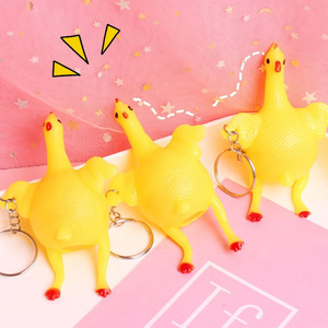 Gantungan kunci ayam karet lucu, mainan pereda stres ayam peletak telur - Product Image 2
