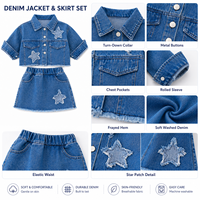 Ensemble deux pièces en jean pour filles MZJ - Veste en jean à manches courtes et jupe pour enfants - Tenue décontractée d'été