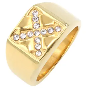 Anel de ouro 18K em aço inoxidável top Icy forma quadrada masculino Anel de zircônias delicado anel de argola quadrado