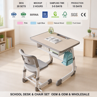 Bureau et chaise d'école modernes à hauteur réglable avec tiroir, mobilier de classe en gros, bureau et chaise pour étudiants