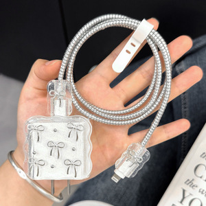 Étui souple transparent avec paillettes de fleurs de papillon pour <span class=keywords><strong>iPhone</strong></span>, câble de données USB à charge rapide 20W, étui de protection, organisateur <span class=keywords><strong>enrouleur</strong></span> - Product Image 2