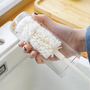 Brosse à tasses rotative à 360° à long manche, 1 pièce, pour biberons, tétines, poils en silicone blanc doux, nettoyant pour taches de thé, verrerie, cuisine - Product Image 3