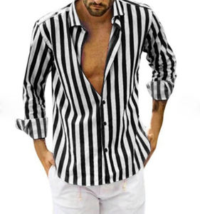 เสื้อท่อนบนกันรอยยับสำหรับผู้ชายเสื้อท่อนบนแบบลำลองแขนยาวลายทางสีฟ้าฤดูใบไม้ร่วงและฤดูหนาว - Product Image 4