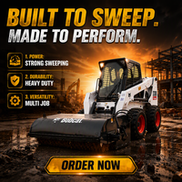 Bobcat S300 d'occasion à levage vertical, moteur Kubota, attache rapide BobTach pour la construction et le déneigement avec balayeuse, prix bas