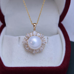 Zhuji <b>Edison</b> 12-13mm White Freshwater Round Pearl Pendant Necklace Strong <b>Light</b> Fine Flaws S925 Silver Jewelry - Product Image 1