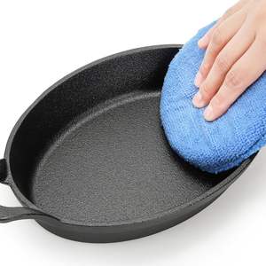 Enameled <b>Cast</b> Iron Oval Skillet with Wooden Serving Board Dual Handles Cooking <b>Pan</b> for Steak Fish - Product Image 5