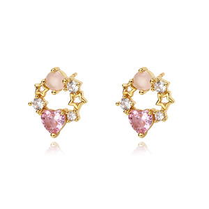 Hot Sale Cute Designer 18K Gold Plated Pink Cubic Zirconia Star Heart <b>Earrings</b> for Women - Product Image 6