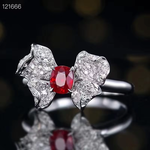 Bague de fiançailles SGARIT en rubis, nœud papillon, 0,58 carat, rubis rouge sang de pigeon naturel, or blanc 18 carats, bague en pierres précieuses de rubis - Product Image 4