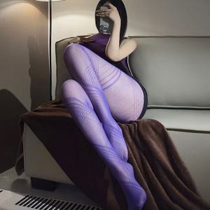 Sexy Thigh High Fishnet Stockings 15D Striped Transparent Women's Shaping Stockings - Product Image 3