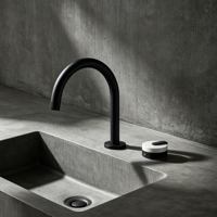 Keran Wastafel Kamar Mandi HONGDEC Modern Matte Black Single Handle, Pemasangan di Atas Meja, Gagang Tombol Marmer