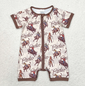 Mono de verano para bebé con cremallera y estampado de rodeo ecuestre occidental, manga corta - Product Image 6