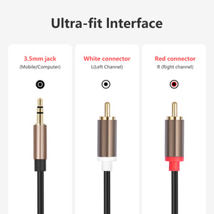 Câble audio stéréo AUX 3,5 mm vers 2RCA en gros pour téléphone, ordinateur portable, haut-parleur, caisson de basses, <span class=keywords><strong>amplificateur</strong></span> de puissance – 1 m, 2 m, 3 m - Product Image 2