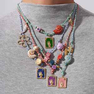 Nuevo Collar de Cuerda Colorido con Conchas y Ojo, de Acero Inoxidable, con Mano de Hamsa y Cuentas de Cristal Vintage, Joyería Boho de Tarot y Playa para Mujer - Product Image 1