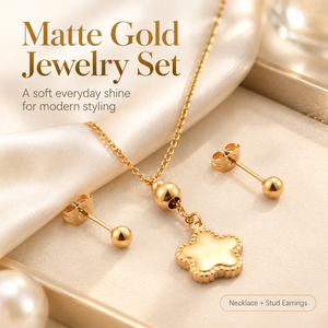 Ensemble collier et boucles d'oreilles tendance pour femme en acier inoxydable, chaîne fine, pendentif étoile festonnée polie, boucles d'oreilles à clous en forme de boule - Product Image 4