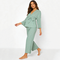 Ensemble de pyjama de maternité personnalisé en coton biologique tricoté, pyjama pour femmes en deux pièces, pyjama rayé ample