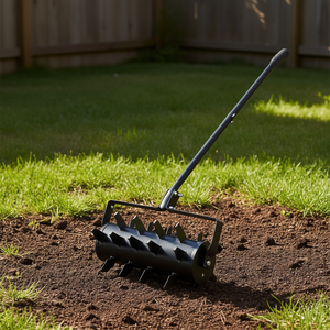 Aireador de césped manual de 18 pulgadas, negro, con 27 puntas de hierro para airear el suelo del jardín. - Product Image 2